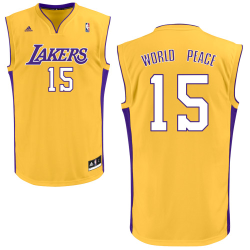 Camiseta World Peace #15 Los Angeles Lakers Amarillo - Haga un click en la imagen para cerrar